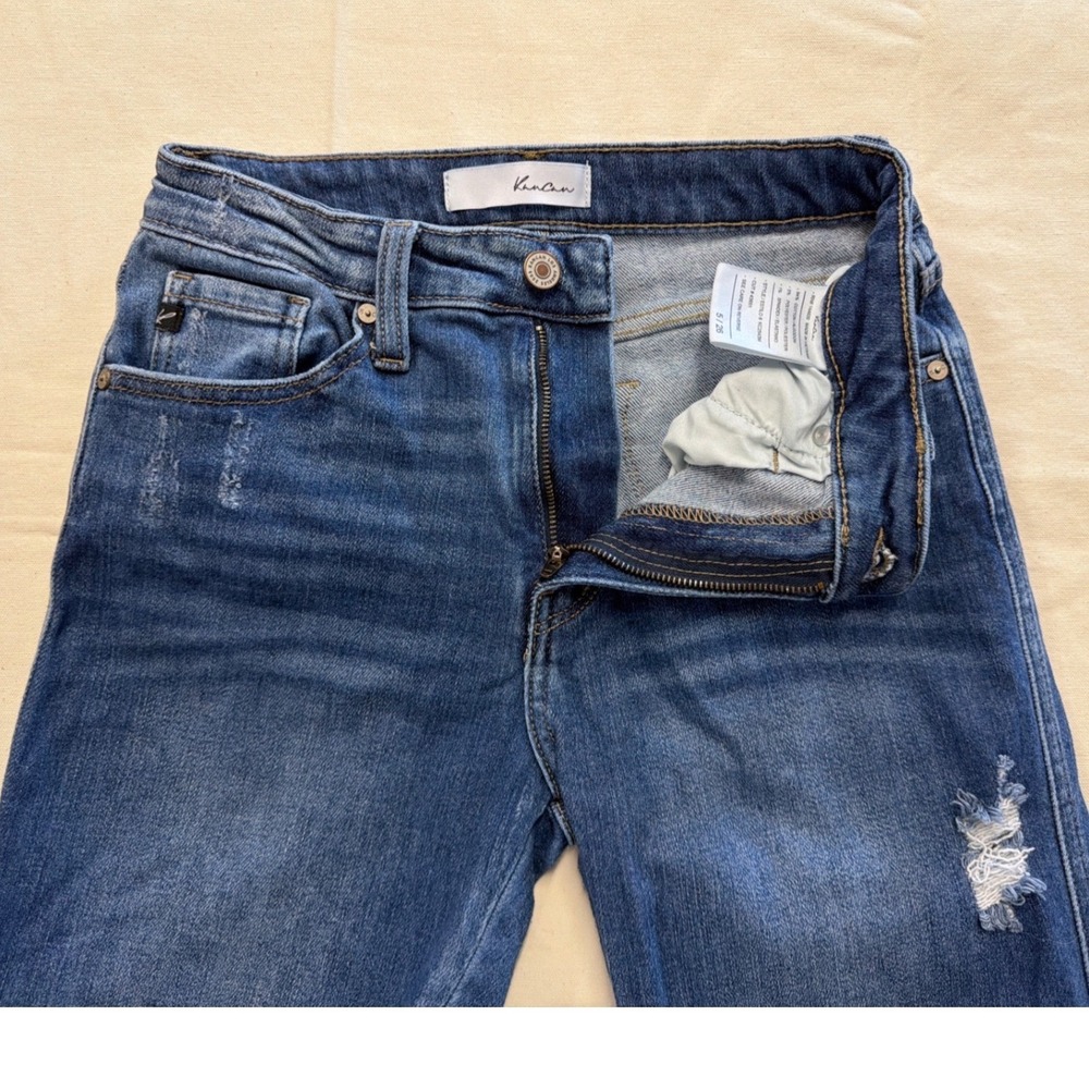 KanCan Flare Jeans Blue Distressed Raw Hem High Rise Western Festival Size 5/26 - Picture 4 of 6